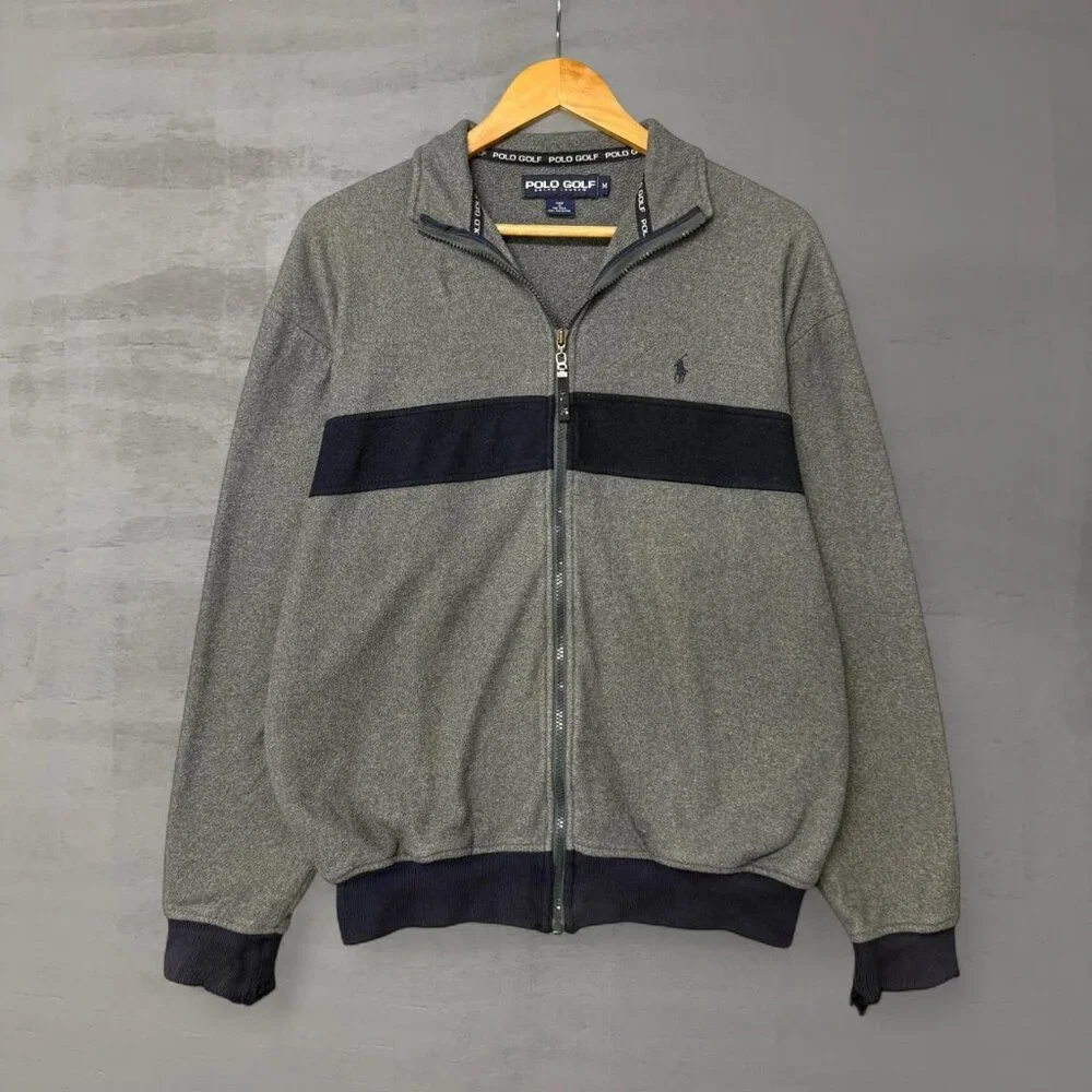 Vintage Polo Ralph Lauren Golf Zip‎ Up Distressed 90s Retro Fleece Jacket Medium